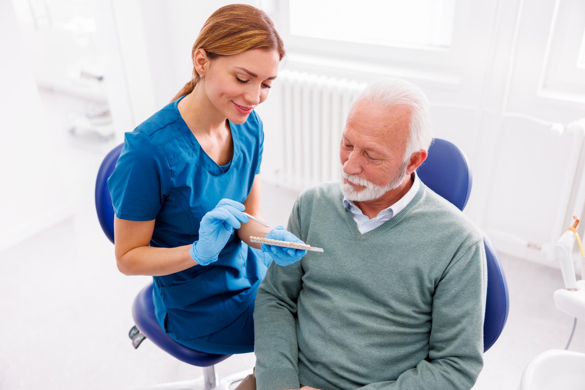 dentist showing dentail veneers color palette