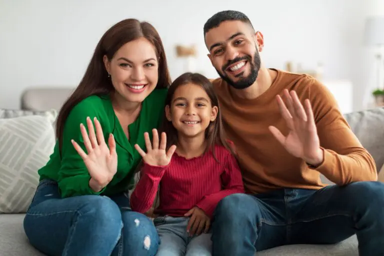 happy family waving